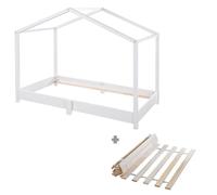 roba Lit cabane 70 x 140 cm avec sommier à lattes - Lit pour enfants au ras du sol selon le principe Montessori - Extensible avec housse de lit cabane - Bois laqué blanc