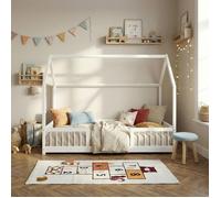 Lit cabane avec barrières TINY pin massif blanc 90x190 sommier inclus