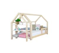 Lit cabane avec étagère 90 x 190 naturel et blanc
