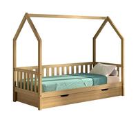 Lit Cabane Chêne Massif 90x200 + Tiroir Beige G