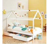 Lit cabane avec tiroirs - BAÏTA - Gamme TINY - Pin massif blanc - 90 x 190 sommier inclus