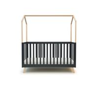 AT4 - Lit cabane bébé évolutif en bois CONFORT Gris Graphite et Hêtre Verni 70 x 140 cm|146 x 74,5 x 162,5 cm | Lit transformable junior | Sommier réglable 3 hauteurs | 100% hêtre massif