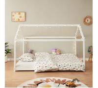 Lit d'Enfant de Forme Maison Cerro Pin 140 x 200 cm Blanc Mat Laqué [en.casa]