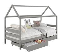 IDIMEX Lit cabane CLIA lit Simple pour Enfant Montessori 90 x 190 cm avec Rangement 2 tiroirs et barrières de Protection sur 3 côtés, en pin Massif lasuré Gris