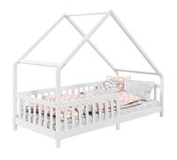Lit cabane CORA lit enfant simple montessori asymétrique en bois 90 x 190 cm en pin massif lasuré blanc