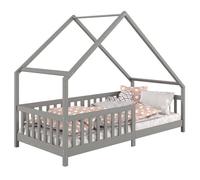 IDIMEX Lit cabane CORA lit Enfant Simple Montessori asymétrique en Bois 90 x 190 cm en pin Massif lasuré Gris