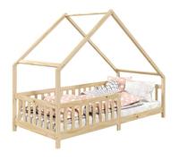 Lit cabane CORA lit enfant simple montessori asymétrique en bois 90 x 200 cm en pin massif à la finition naturelle