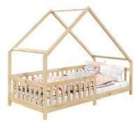 Lit cabane CORA lit enfant simple montessori asymétrique en bois 90 x 200 cm en pin massif à la finition naturelle Beige G