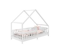 Lit cabane asymétrique CORA 90 x 200 cm en pin massif lasuré blanc