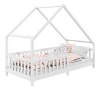 Lit cabane asymétrique CORA 90 x 200 cm en pin massif lasuré blanc