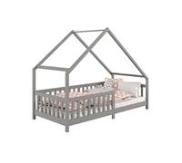Lit cabane CORA lit enfant simple montessori asymétrique en bois 90 x 200 cm en pin massif lasuré gris