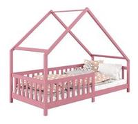 Lit cabane CORA lit enfant simple montessori asymétrique en bois 90 x 200 cm en pin massif lasuré rose Rose G