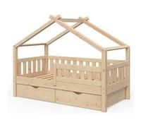 VitaliSpa Lit cabane Design, Naturel Bois, 80x160 cm avec 2 tiroirs