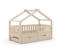 VitaliSpa Lit cabane Design, Naturel Bois, 80x160 cm avec lit d'appoint