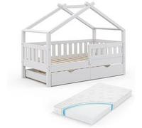 Vitalispa lit cabane Design, Blanc, 80x160 cm avec lit d'appoint et matelas