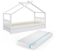 Vitalispa lit cabane Design, 90x200 cm avec 2 tiroirs et matelas, Blanc