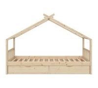 VitaliSpa Lit pour enfant Lit d'appoint Lit cabane Design naturel 90 x 200 cm Tiroirs Sommier à lattes