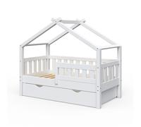 Lit cabane Design, 70x140 cm avec tiroir, Blanc, Vitalispa