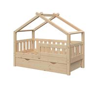 Lit cabane Design, 70x140 cm avec tiroir, Naturel bois, Vitalispa