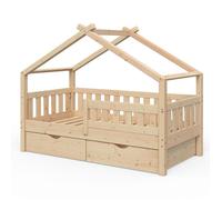 VitaliSpa Lit cabane Design, Naturel Bois, 80x160 cm avec 2 tiroirs, Convient comme Espace de Jeu et de Sommeil pour Enfants
