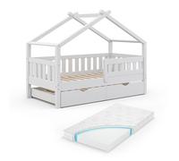 VitaliSpa Lit cabane Design, Blanc, 80x160 cm avec lit d'appoint et Matelas, Convient comme Espace de Jeu et de Sommeil pour Enfants