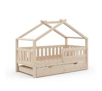 VitaliSpa Lit cabane Design, Naturel Bois, 80x160 cm avec lit d'appoint, Convient comme Espace de Jeu et de Sommeil pour Enfants