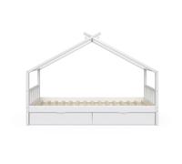 Lit cabane Design, 90x200 cm avec 2 tiroirs, Blanc, Vitalispa