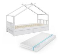 Lit cabane Design 90x200 cm avec 2 tiroirs et matelas Blanc Vitalispa 36968
