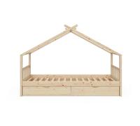 Lit cabane Design, 90x200 cm avec 2 tiroirs, Naturel bois, , Vitalispa