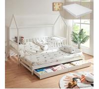 Lit cabane double Aarghonmaa avec 1 matelas 90 x 200 cm blanc