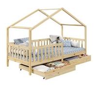Lit cabane ELEA avec tiroirs, 90 x 200 cm en pin massif naturel Naturel G
