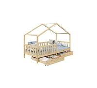 IDIMEX Lit cabane ELEA lit Enfant Simple Montessori 90 x 190 cm, avec 2 tiroirs de Rangement, en pin Massif à la Finition Naturelle