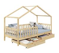 IDIMEX Lit cabane ELEA lit Enfant Simple Montessori 90 x 190 cm, avec 2 tiroirs de Rangement, en pin Massif à la Finition Naturelle
