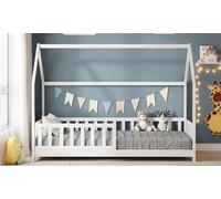 MINEA | Lit cabane pour Enfant avec barrière 90x190 cm TCHOUPI (Matelas Non Inclus) - Blanc