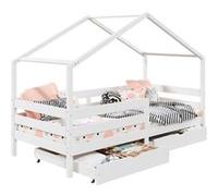 Lit cabane ENA avec tiroirs, 90 x 190 cm en pin massif lasuré blanc Blanc G