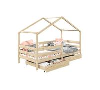 IDIMEX Lit cabane ENA lit Enfant Simple Montessori 90 x 200 cm, avec 2 tiroirs de Rangement, en pin Massif à la Finition Naturelle