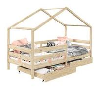 IDIMEX Lit cabane ENA lit Enfant Simple Montessori 90 x 200 cm, avec 2 tiroirs de Rangement, en pin Massif à la Finition Naturelle