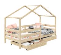 IDIMEX Lit cabane ENA lit Enfant Simple Montessori 90 x 190 cm, avec 2 tiroirs de Rangement, en pin Massif à la Finition Naturelle