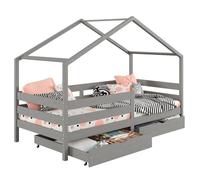 IDIMEX Lit cabane ENA lit Enfant Simple Montessori 90 x 190 cm, avec 2 tiroirs de Rangement, en pin Massif lasuré Gris