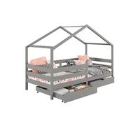 IDIMEX Lit cabane ENA lit Enfant Simple Montessori 90 x 190 cm, avec 2 tiroirs de Rangement, en pin Massif lasuré Gris