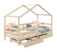 IDIMEX Lit cabane ENA lit Enfant Simple Montessori 90 x 200 cm, avec 2 tiroirs de Rangement, en pin Massif à la Finition Naturelle