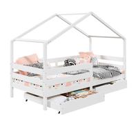 IDIMEX Lit cabane ENA lit Enfant Simple Montessori 90 x 200 cm, avec 2 tiroirs de Rangement, en pin Massif lasuré Blanc