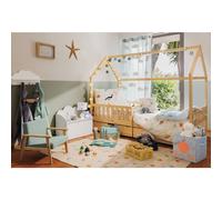 Lit Cabane Enfant 2 Tiroirs - Bosco Beige 90X190