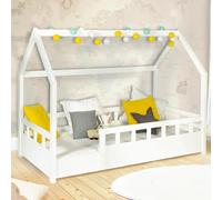 IDMarket - Lit cabane Enfant 80 x 160 CM NEREE Blanc avec sommier et barrières