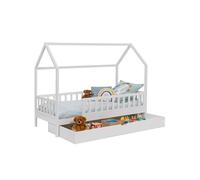 IDMarket Lit cabane enfant NEREE 80 x 160 cm blanc avec 1 tiroir gigogne et de rangement