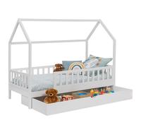 IDMarket Lit cabane enfant NEREE 80 x 160 cm blanc avec 1 tiroir gigogne et de rangement