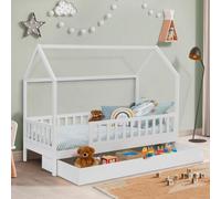 IDMarket Lit cabane enfant NEREE 80 x 160 cm blanc avec 1 tiroir gigogne et de rangement