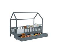 IDMarket Lit cabane enfant NEREE 80 x 160 cm avec 1 tiroir gigogne et de rangement Gris