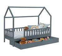 IDMarket Lit cabane enfant NEREE 80 x 160 cm avec 1 tiroir gigogne et de rangement Gris
