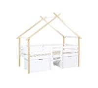 sweeek - Lit cabane Enfant 90 x 190 cm Bois de pin Blanc sommier à Lattes Inclus et 2 tiroirs - Sienna